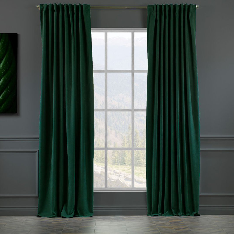 Blackout Thermal with Liner Extra Long & Extra Wide Decorative Curtain Single Panel, 140cm Width x 325cm Drop, Dark Green