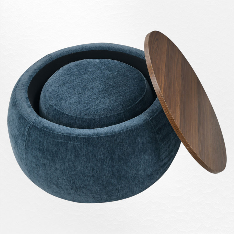 Table basse rembourrée avec repose-pieds, Brun, Bleu très foncé