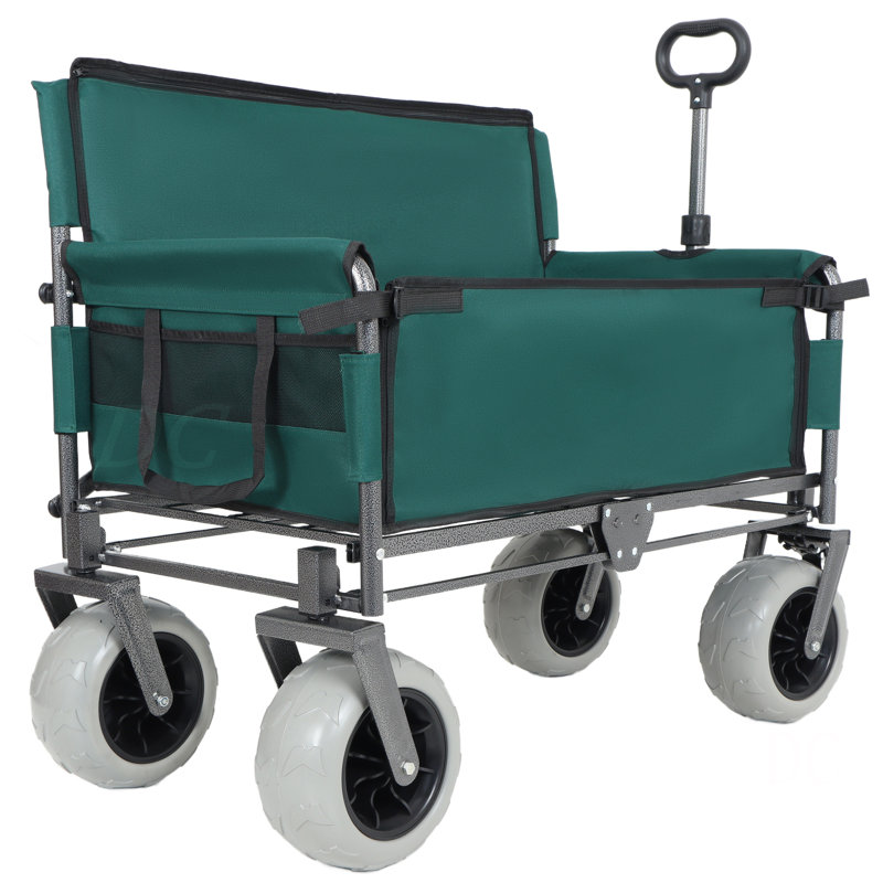 Chariot pliant 3 en 1 avec siège de banc - capacité de 500 lb, pneus de plage de 9 po x 4 po pour le camping et la plage