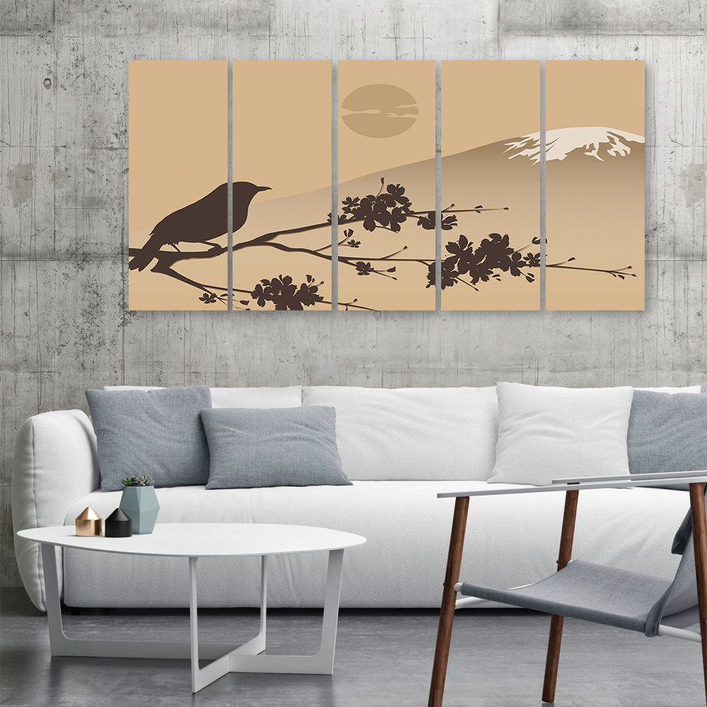 Leinwandbild Japan Fuji Bird Beige