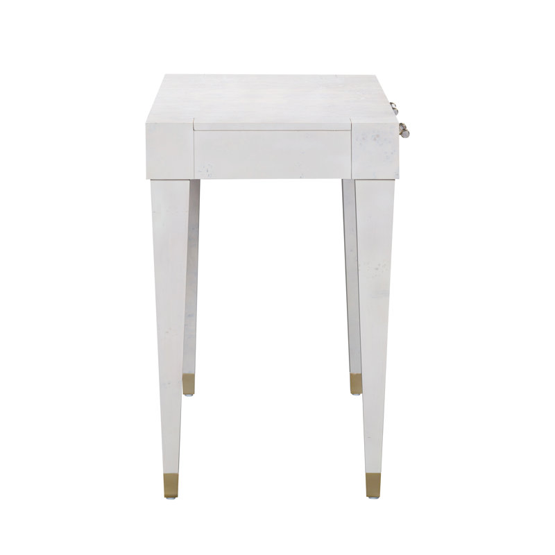 White Acacia Wood Writing Desk with Brass Accents