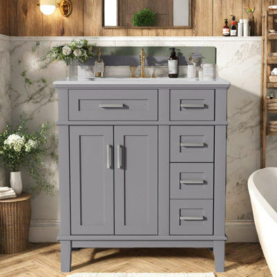 Armoire de meuble-lavabo et lavabo pouces en bois MDF pour petite salle de bain