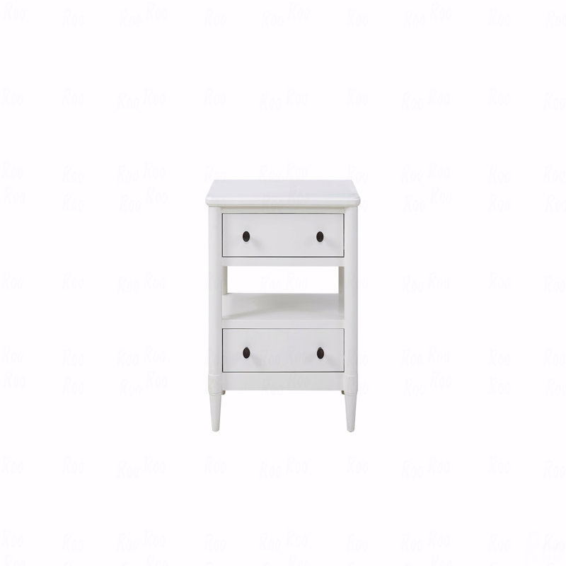 Table de chevet ouverte à finition blanche avec 2 tiroirs, Blanc