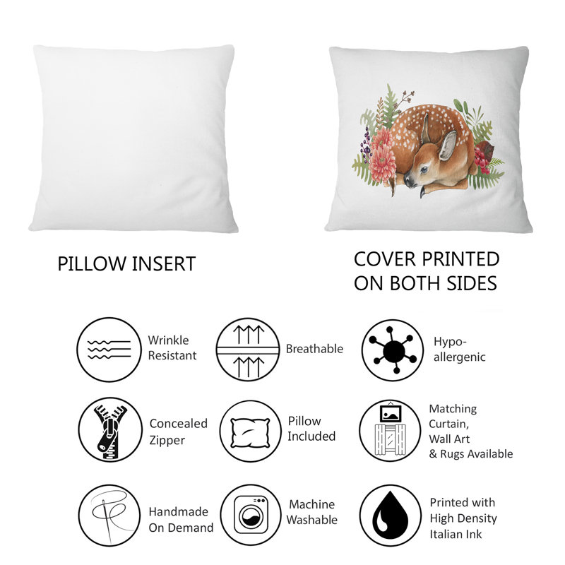 Deer Cub In Flowers Decor - Coussin décoratif imprimé traditionnel 1