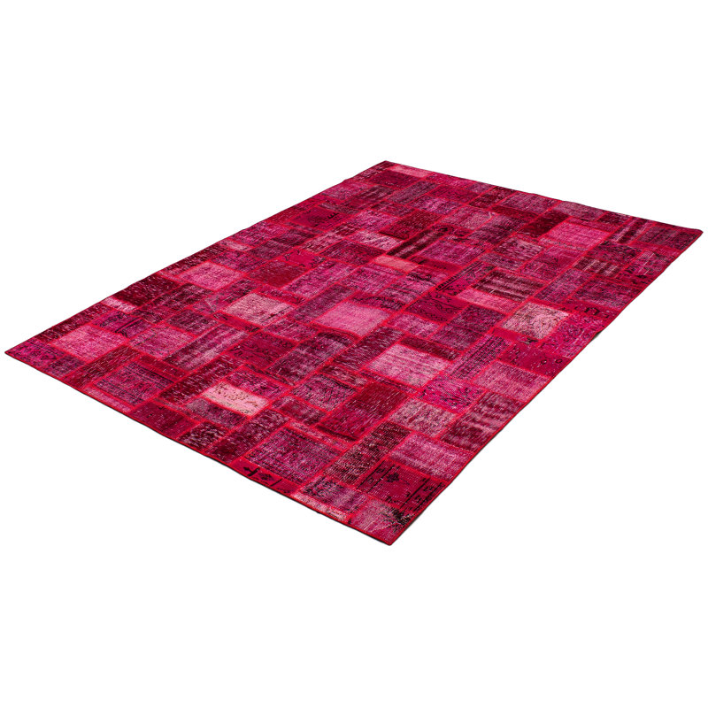 Tapis unique rose / gris en laine noué à la main de style années 1980 de 7 pi x 9 pi 10 po Fitim