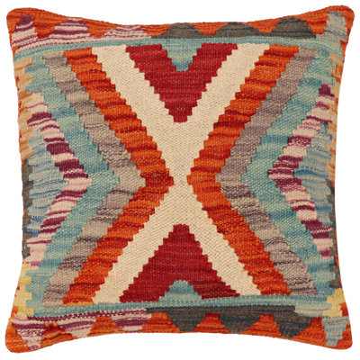 Oreiller rustique en kilim tissé à la main Caballer - 17 po x 18 po Rustic