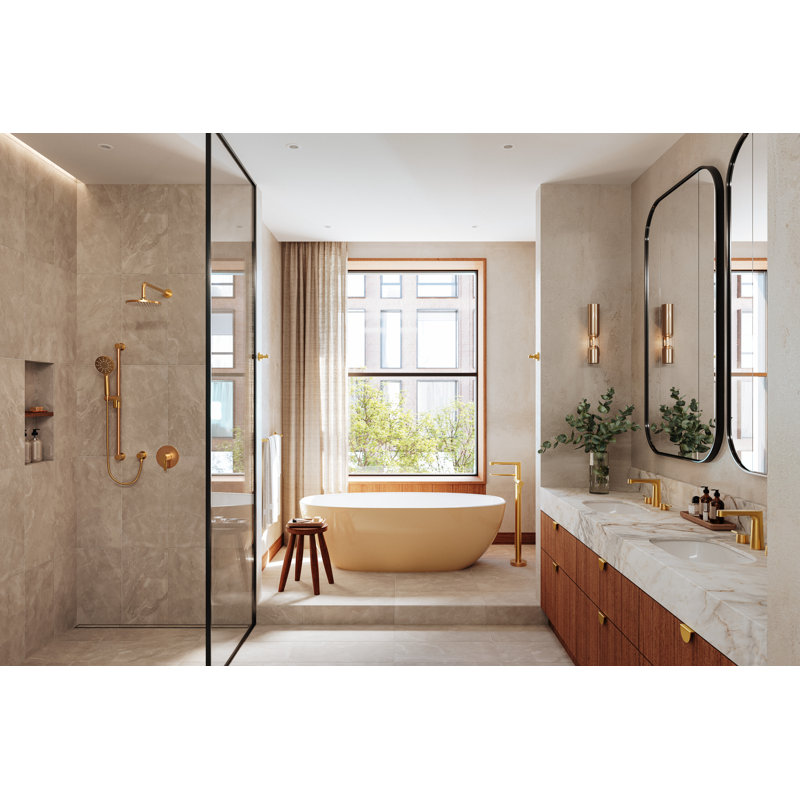 Barcelona 66.875" x 31.75" Freestanding Soaking Volcanic Limestone™ Bathtub, Matte White