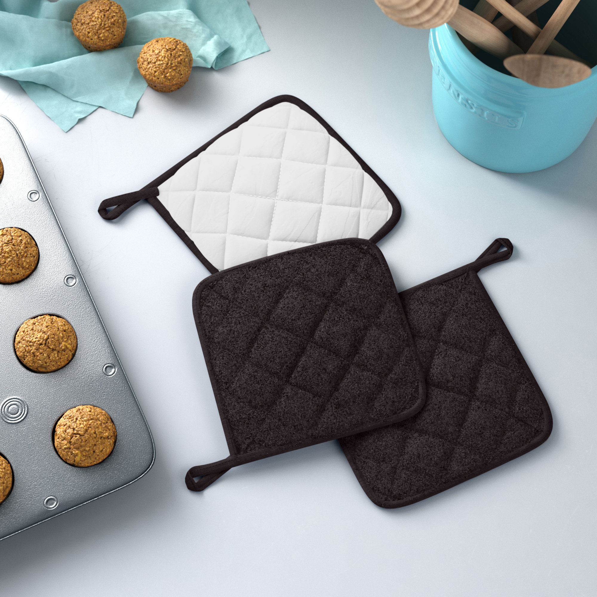 Mabelle Home Collection 3 pk Pot Holder, Kitchen Towels, Chicken Cookie  Cutter