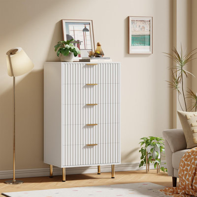 47" Tall  Fluted 5 Drawer Dresser For Bedroom, Deep Drawers