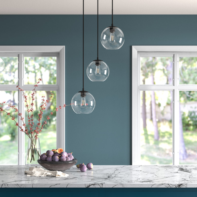 Snead 3-Light Globe Cluster Pendant, Black, Clear, 87" H x 18.1" W x 18.1" D