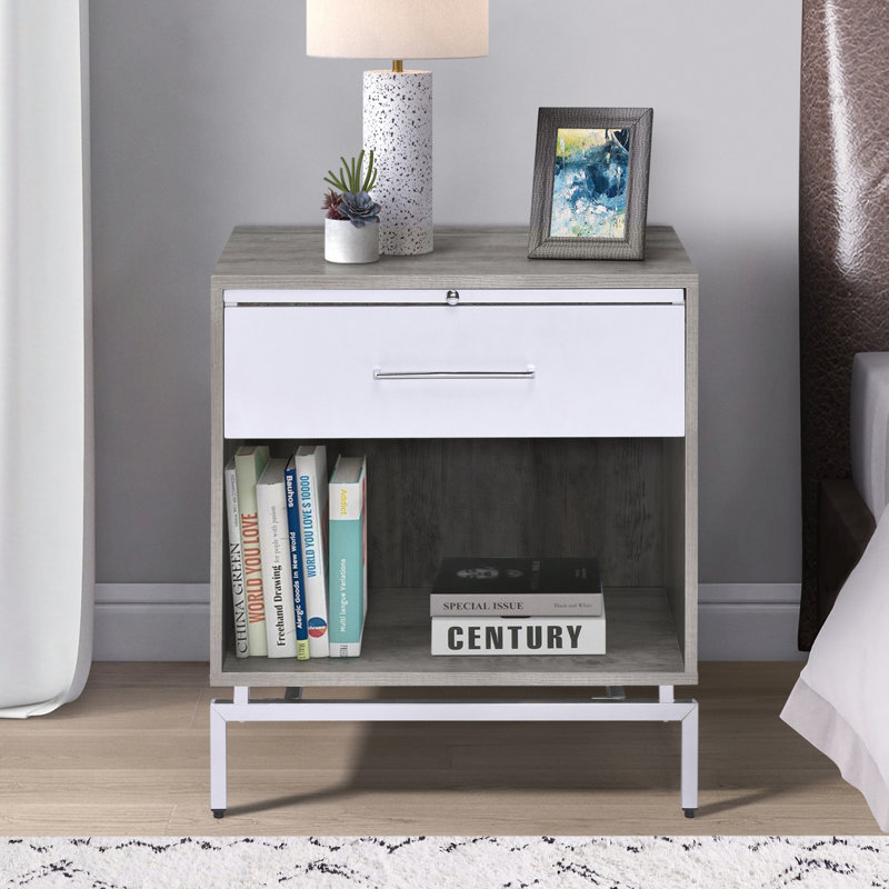 Table d'appoint patinée gris et blanc