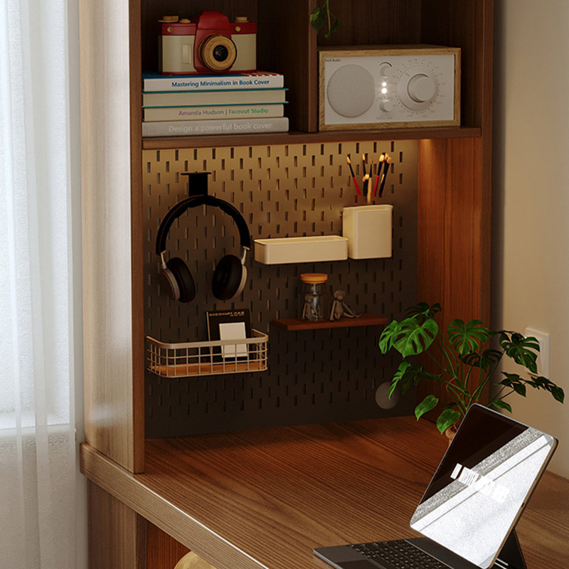 Nut-brown Rectangular Solid Wood with desk, 29.53" H x 78.74" W x 23.62" D