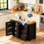 Îlot de cuisine 74,8 po avec table extensible, 3 tiroirs, prise de courant et roues, chariot de rangement avec support à épices-1886440282