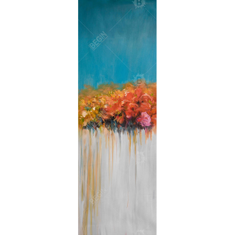 Abstract Blue Canvas - Orange Flowers Bundle for Home Decor