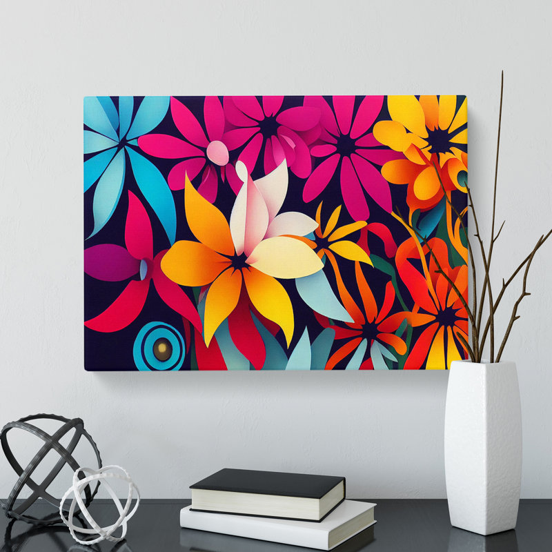 Magnetic Modern Flowers Abstract - Wrapped Canvas Print