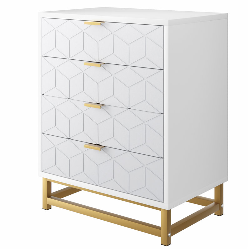 Table de chevet 4 tiroirs Kyell, Blanc / gris