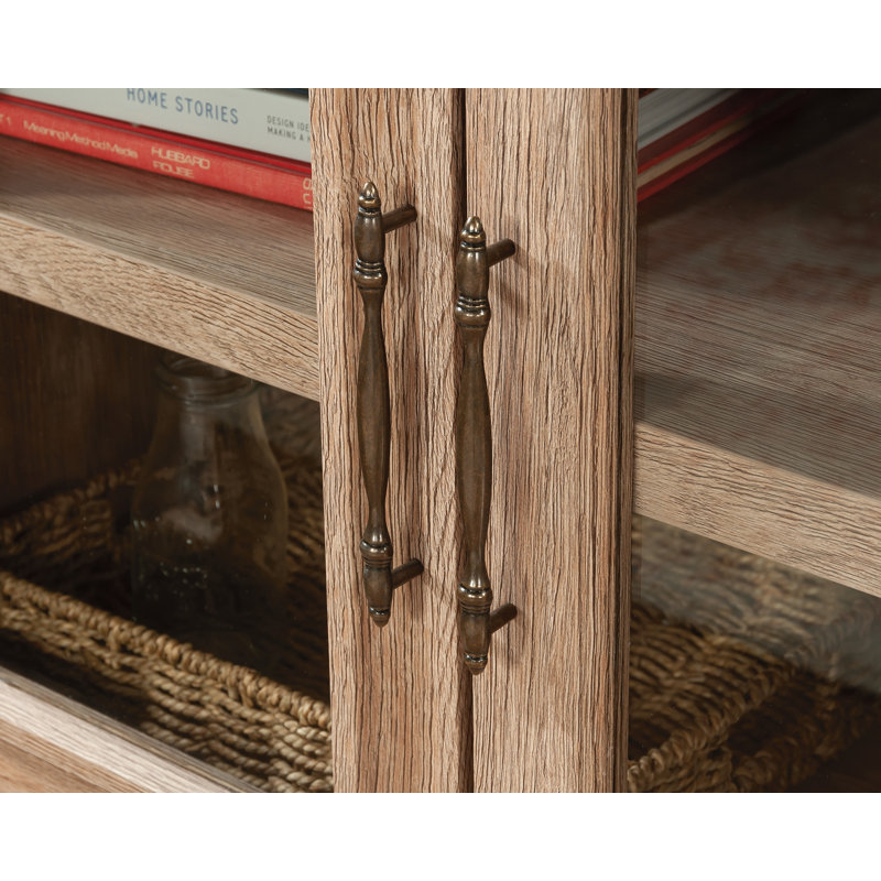 Brushed Oak Adjustable Library Cabinet with Glass Doors