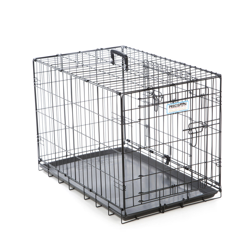 Extra Large Black Metal Collapsible Dog Crate with 2 Doors