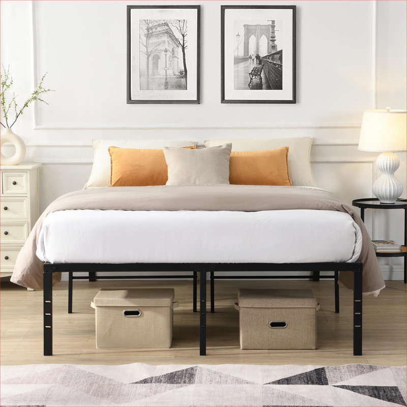 Classic Black Full Size Heavy Duty Metal Bed Frame, No Noise No Box Spring Needed for Bedroom Guest Room, King