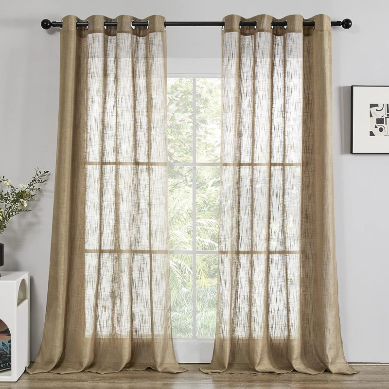 Paire de rideaux semi-transparents Kahdejah, L 52 po x L 63 po, Taupe