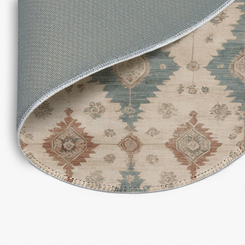 Overdyed Beige Indoor and Outdoor Area Rug, Round 5'