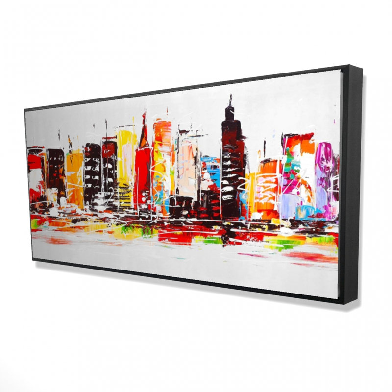 City in bright colors - 24"x48" Framed canvas