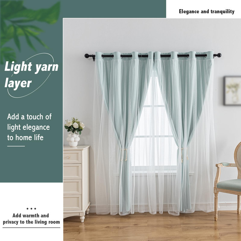 Montz Home Curtains Blackout And Sheer Layered Solid Window Curtain Panel Pair With Grommet Top, 52Wx84l,Light Blue