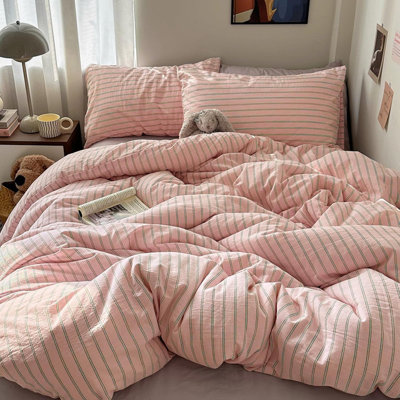 Ensemble de housse de couette 100% coton délavé à rayures