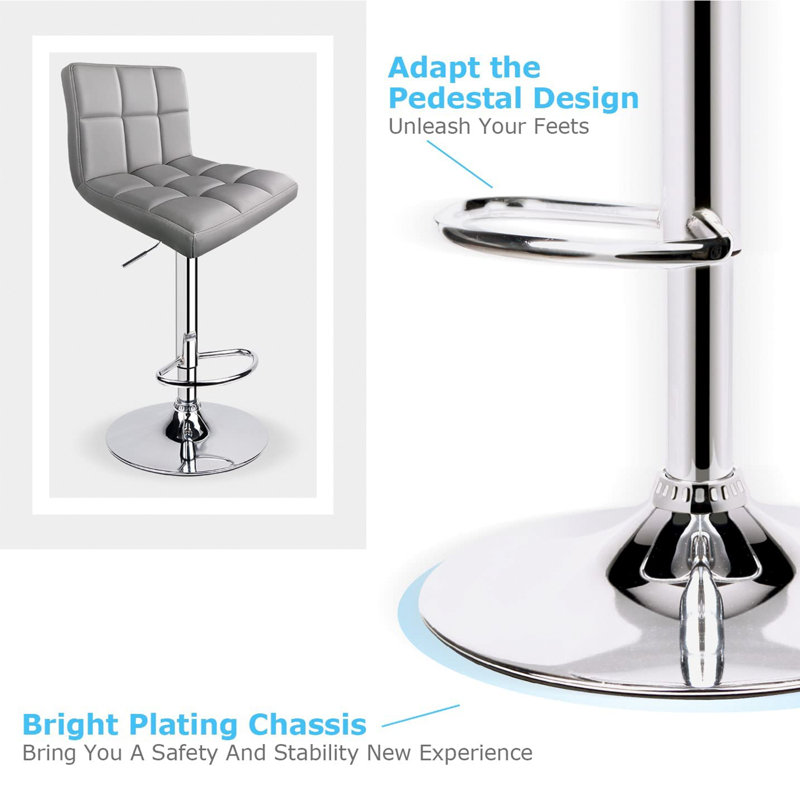 Ludmil Swivel Adjustable Height 32.5" Bar Stool, Light Gray, 2