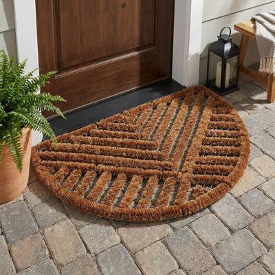 Tapis d'entrée extérieur géométrique demi-cercle en fibre de coco brune 45,7 cm x 76,2 cm