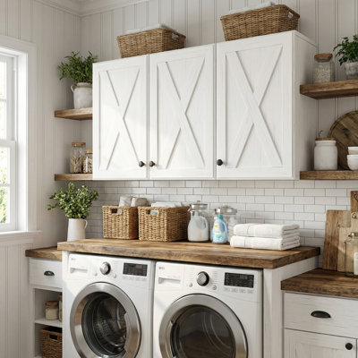 44''W Kitchen Laundry Room Cabinets, Wall Cabinets With Adjustable Shelf And 3 Doors
