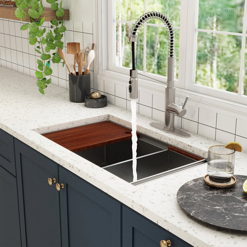 CASAINC 32'' L X 19'' W Single Bowl Stainless Steel Undermount Kitchen Sink With Faucet, Brushed Nickel