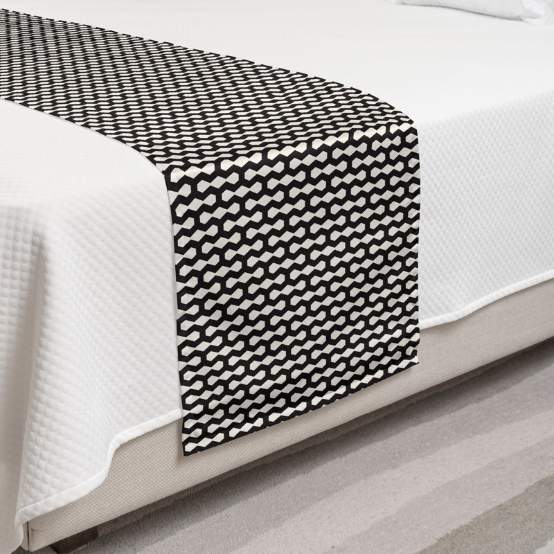 Ambesonne Abstract Bed Runner Simple Continuing Zigzags Eggshell Charcoal Grey, Twin