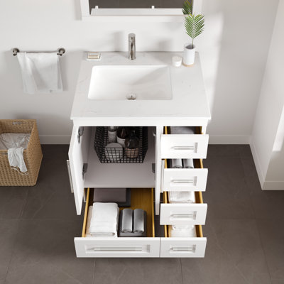 Tuley 28 In. White Single Sink Bath Vanity With Carrara Quartz Top And Undermount Porcelain Sink