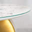 Table basse moderne et sculpturale de luxe 51,18 po avec plateau en verre trempé imitation marbre et structure en acier inoxydable doré