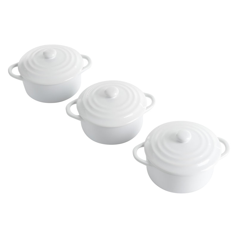 Martha Stewart Stoneware Oval Mini Casserole Set with Lids, 6.38" x 4.5", White