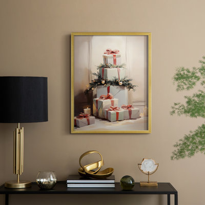 Art des Fêtes de Noël, série 2, reproduction d'art encadrée, bois massif