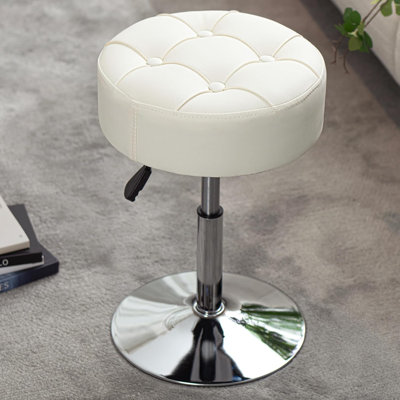 Tabouret de coiffeuse blanc réglable ignifuge, fauteuil de coiffeuse pivotant pour la salle de maquillage, petit tabouret pour le salon de la salle de bain, fauteuil de maquillage avec repose-pieds rond, similicuir