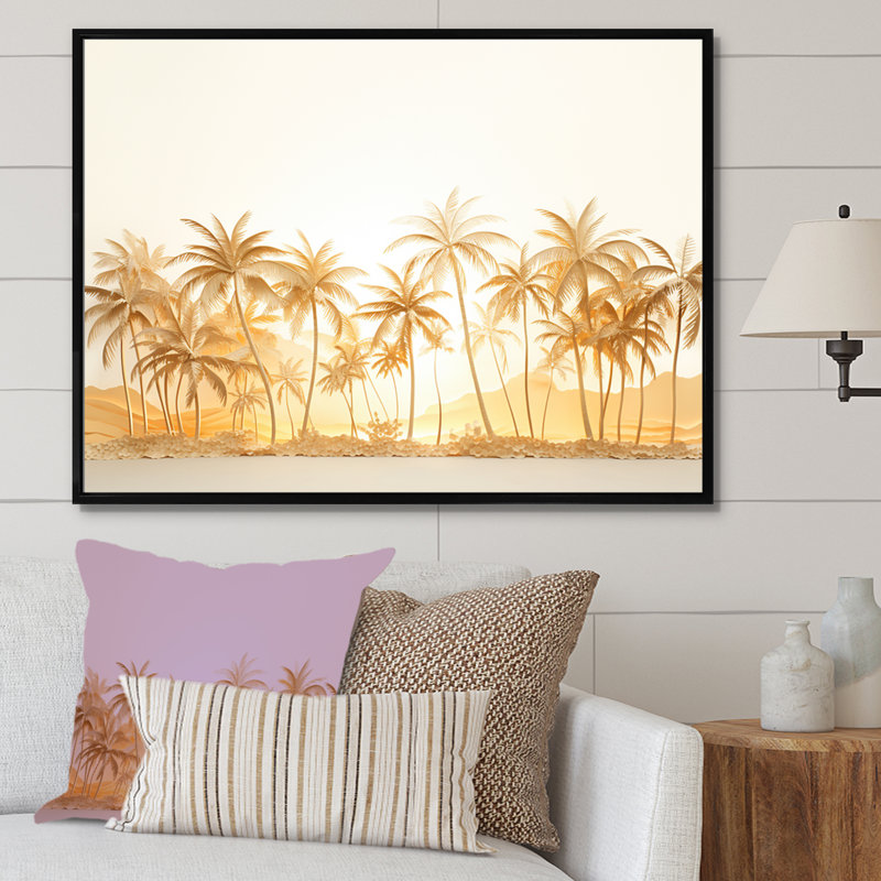 «Golden Grove Palm Tree Shadows I» sur toile, Cadre flottant noir, H 16 po x l 32 po x P 1 po