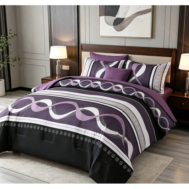 Ensemble de couette violet King 8 pièces de style bohème, livré dans un sac