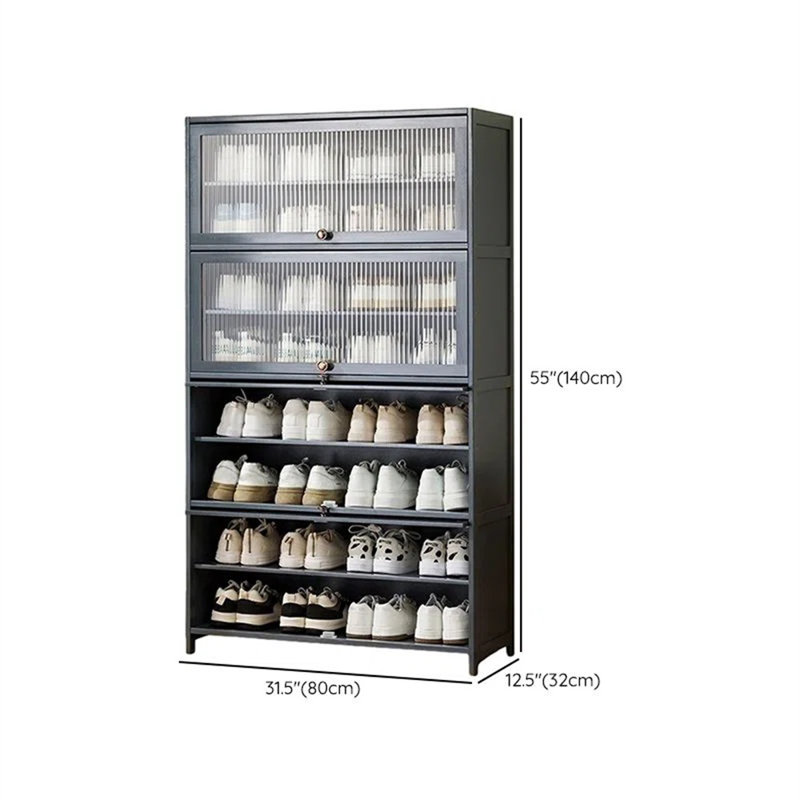 Range-chaussures en bambou avec porte et 9 rangées, Gris