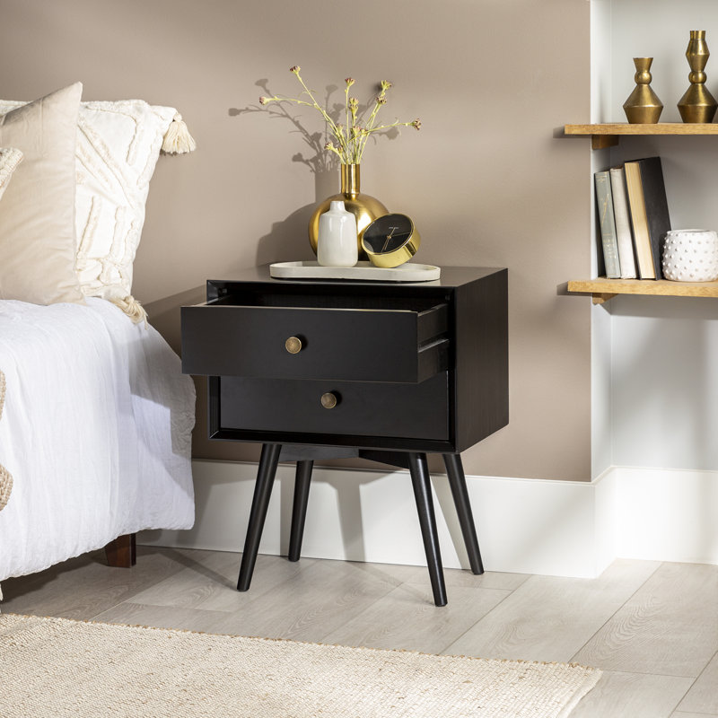 Gertz 2-Drawer Solid Wood Nightstand, Black