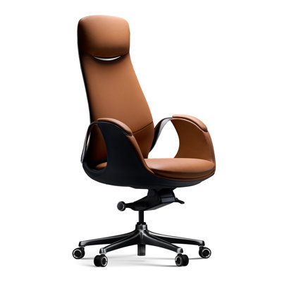 Top Grain Genuine Leather Executive Office Chair Brown, Luxury Office Chair with Aluminum Sturdy Base, High Back Ergonomic Boss Chair for Long Hours, by TOMU