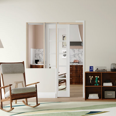 Mirrored Sliding Pocket Door - 10 Panels Design Mirrored Surface Manufacture Wood With Sliding Pocket Door Hardware Included