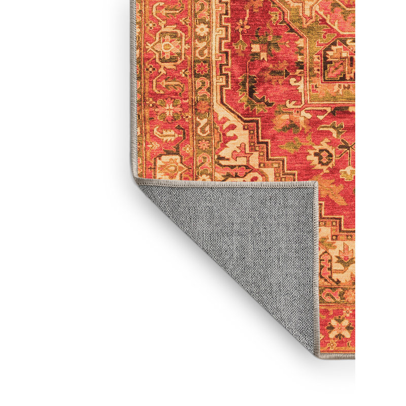 Tapis oriental orange / rouge en chenille / polyester tissé à la machine, Rectangle 3 pi x 5 pi