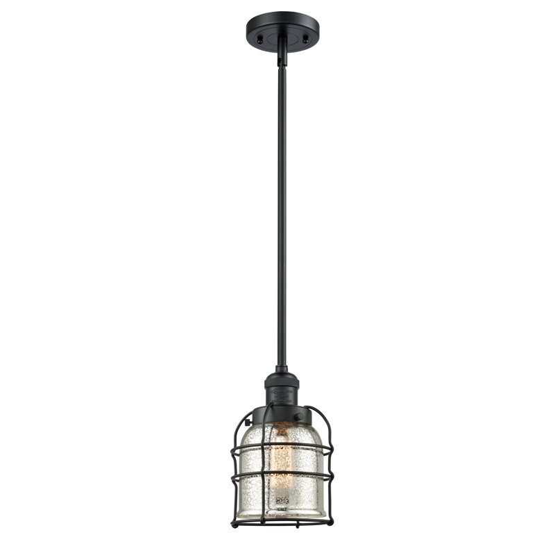 Luminaire suspendu en forme de cloche 1 lumière Hansel, Argent mercuré, Noir mat, Ampoule DEL 6 watts Vinage