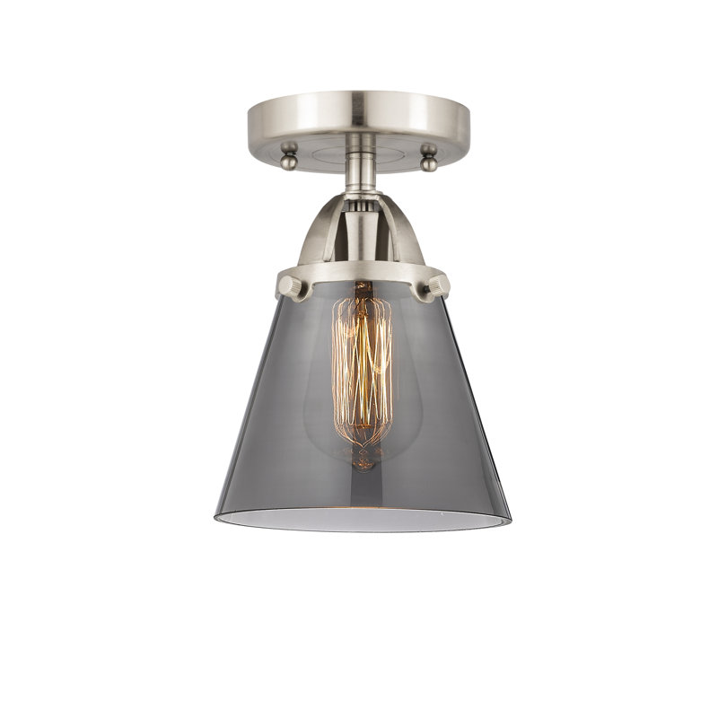 Plafonnier semi-encastré en verre à DEL, Plaqué couleur fumée, H 9,25 po x l 6,25 po x P 6,25 po, Nickel satiné brossé