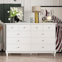 Nyima Dresser for Bedroom with 10 Drawers, Tall White Dresser Organizer with Wood Top & Leather Front Mercer41