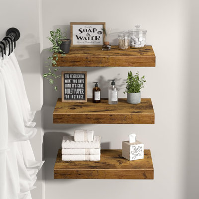 10" Deep Floating Wall Shelves Set Of 3, Rustic Farmhouse Display Shelves