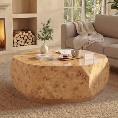 39" Burl Solid Wood Drum Design Coffee Table